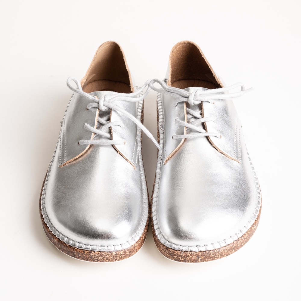 NEW Birkenstock Gary Silver Metallic Leather Loafer Shoe Size 36